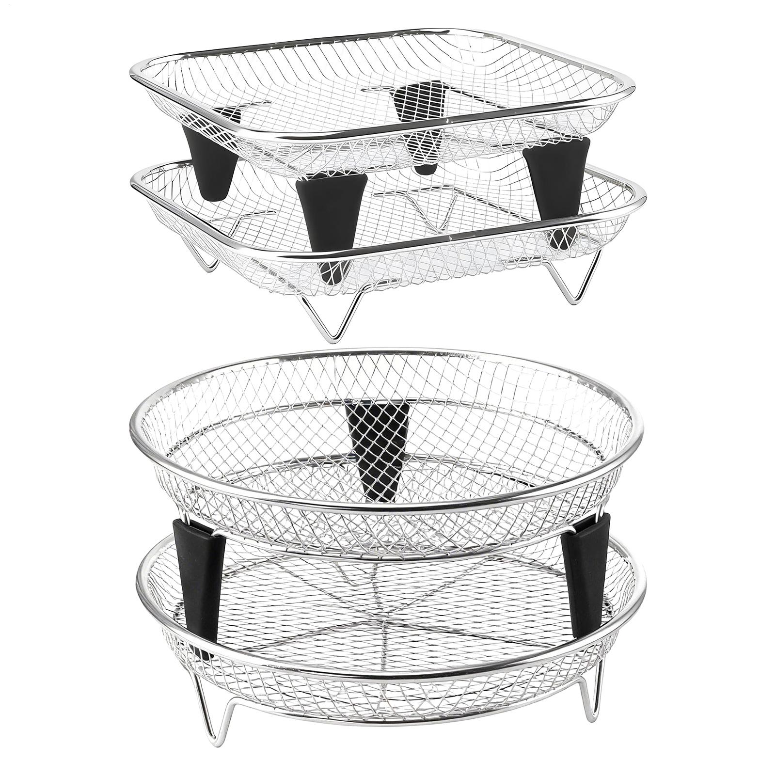 Commercial Kitchen Steamer - エアフライヤーバスケット ステンレススチール製スタッカブルトレイ 2ピース エアフライヤーディハイドレーターラック 焼き調理、脱水、食事の準備用
