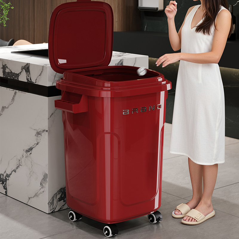Commercial Kitchen Needs - 大型のキッチンゴミ箱、車輪と蓋付き、家庭用および商業用、移動が簡単、腰をかがめることはありません