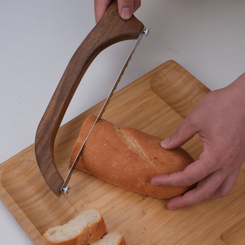 Commercial Bread Slicer - パンスライサー トーストパンナイフ バゲットカッティングナイフ 弓型木製ハンドル パンスライサーフェイスナイフ ゴム製木製ハンドル