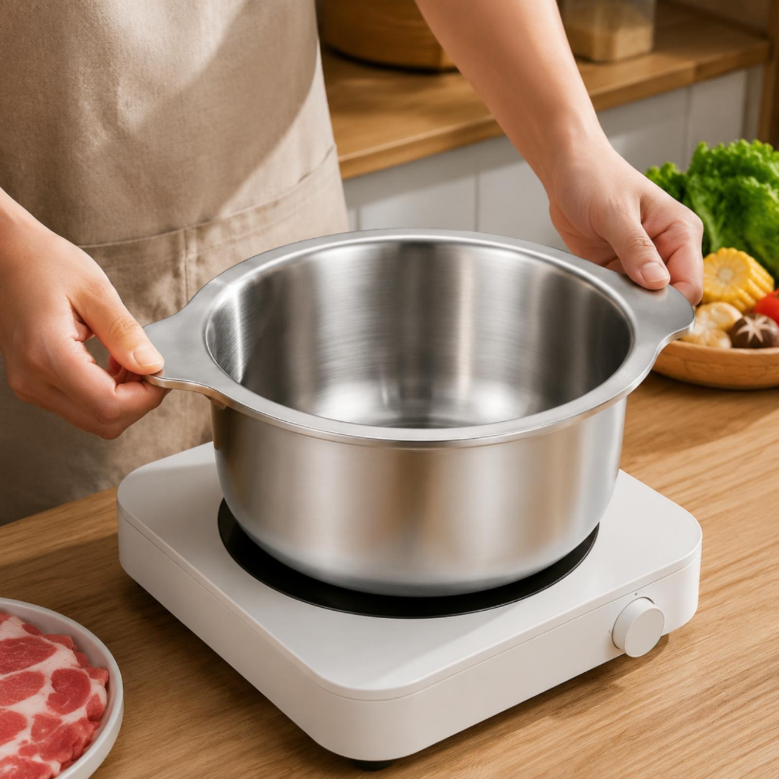 Commercial Kitchen Interior - 頑丈な業務用スープクッカー、滑らかな内面を持つステンレス製ストックポット、レストランのキッチンや家庭での食事に最適