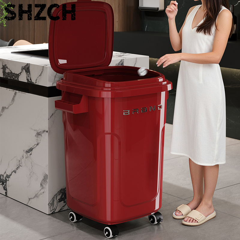 Commercial Kitchen Needs - 大型キャップ付きキッチンゴミ箱、車輪と蓋付き、家庭用および業務用、移動が簡単、腰をかがめることなく使用可能