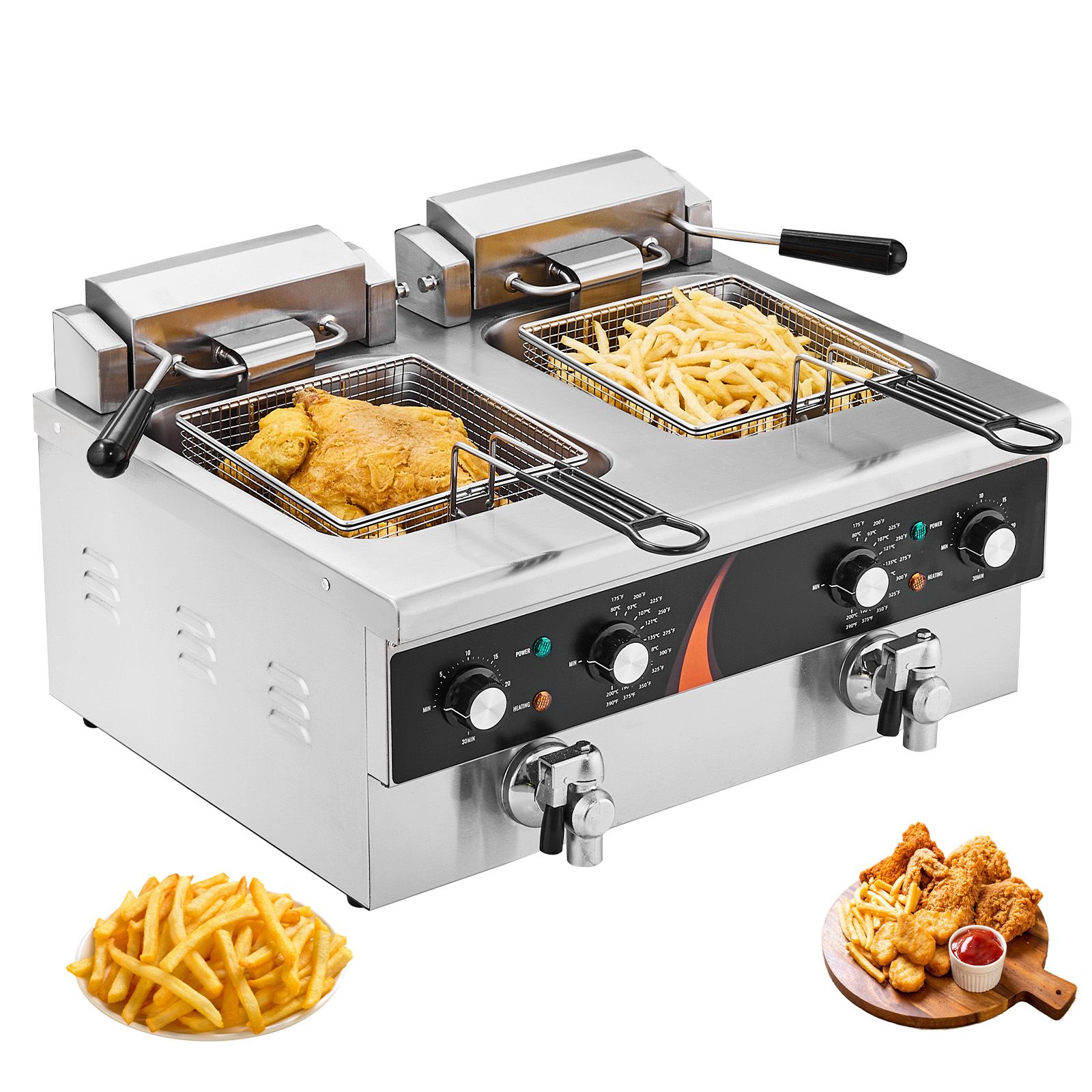 Commercial Kitchen Induction - 業務用電気フライヤー 3500W、デュアルタンク式卓上フライヤー、2 x 9Qt / 8.5L
