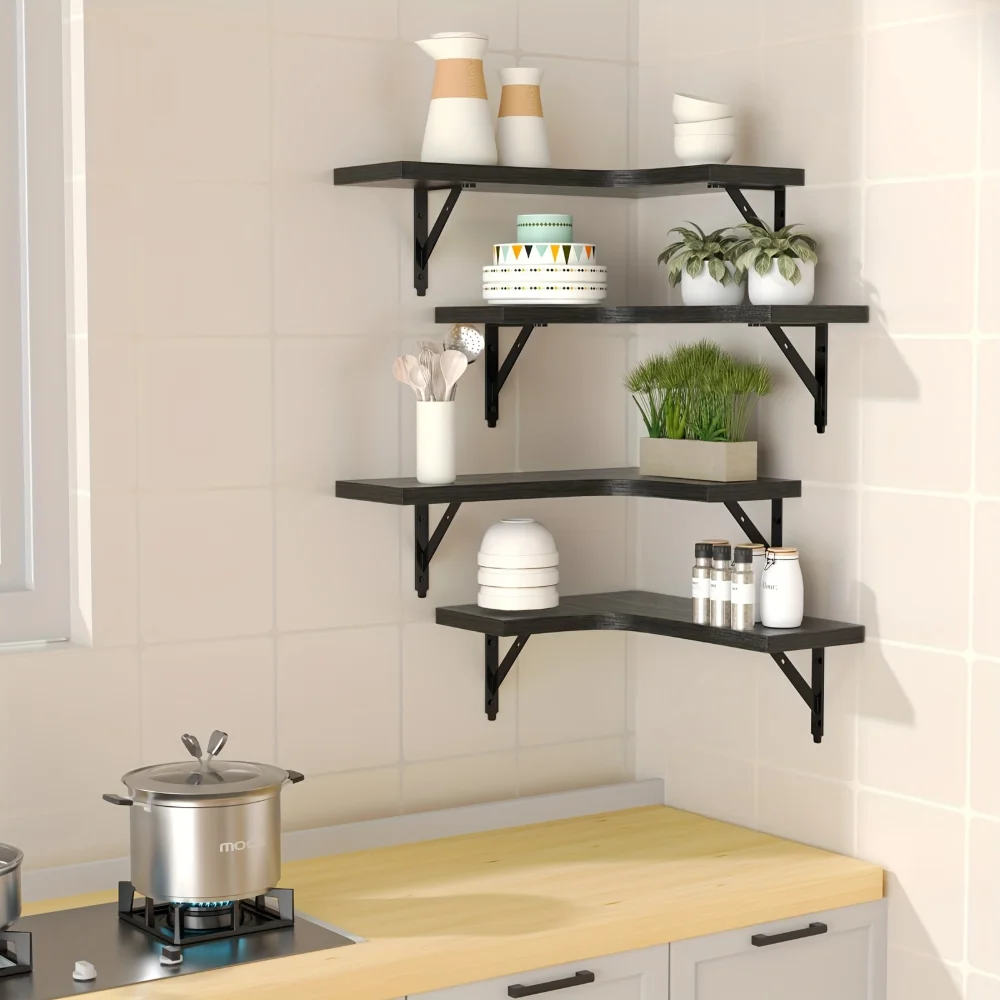 天然木目調フローティングシェルフ 壁掛けコーナー収納 モダン - Commercial Kitchen Shed のレビューと価格