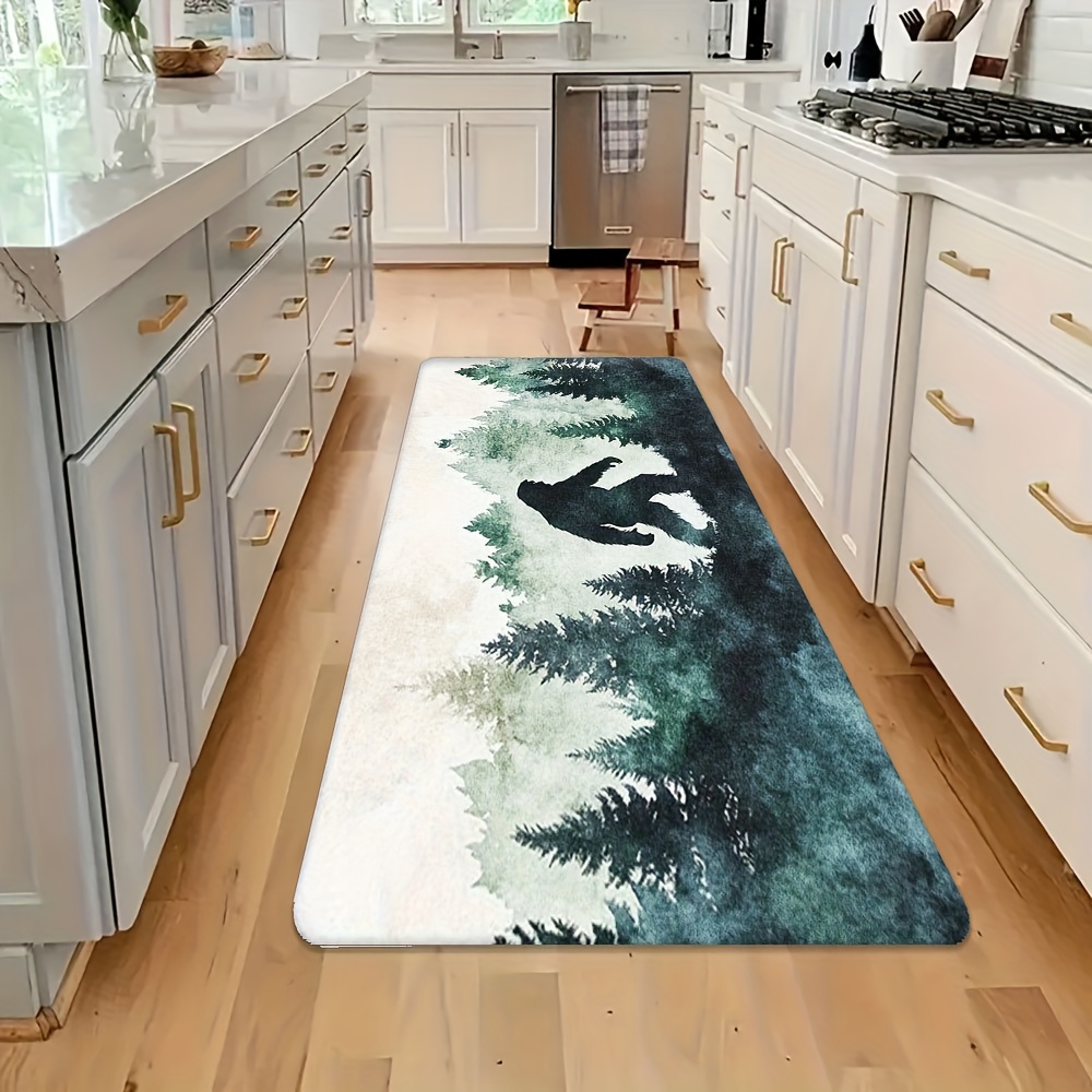 モダンなトロピカルパーム柄フロアマット、エメラルドゴールデン - Commercial Kitchen Interior のレビューと価格