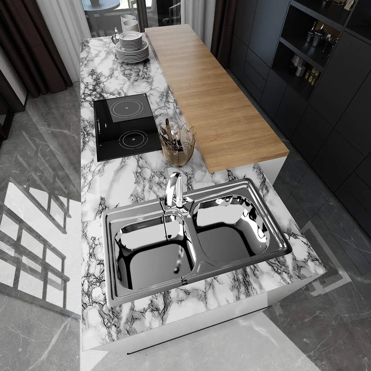 自己粘着性大理石ビニール壁紙,防水ウォールステッカー,PVC - Commercial Kitchen Wall のレビューと価格